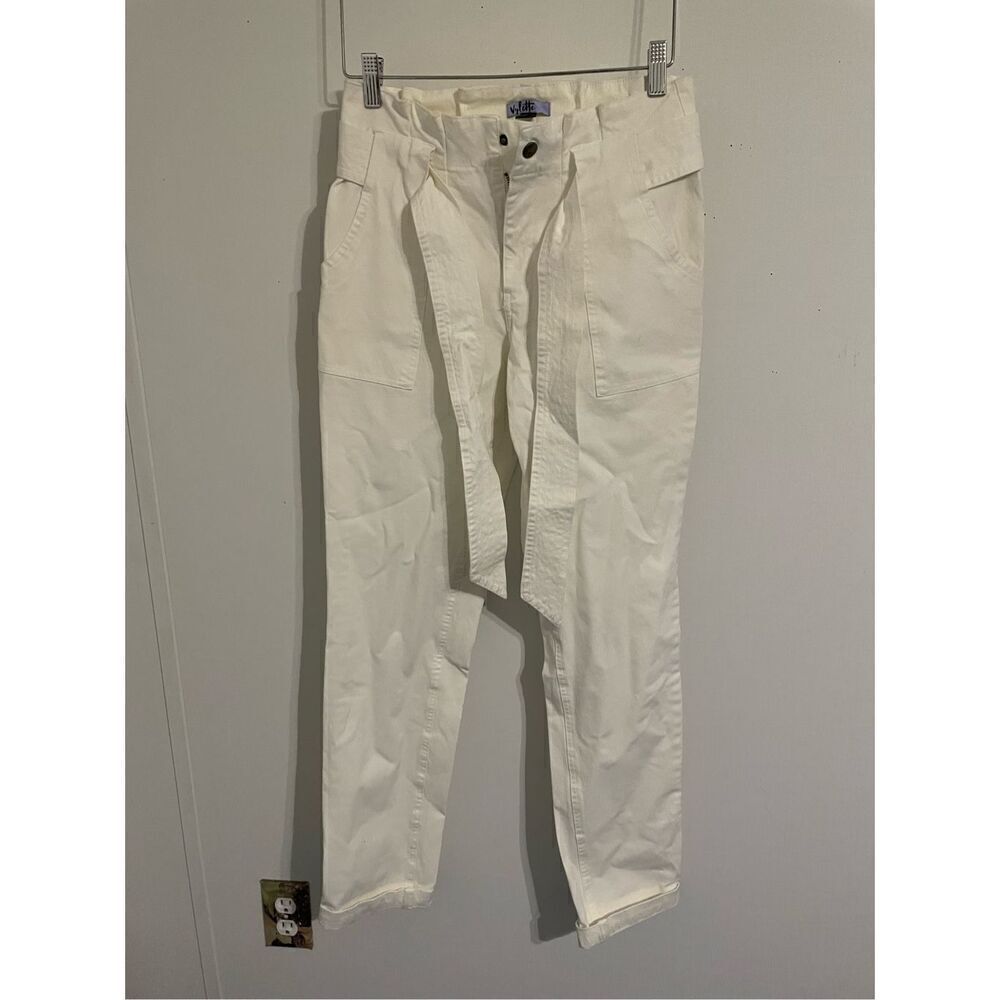 Vylette Teens Youth 7 28W White Belted Pull On Ankle Pants Cuffed Hem